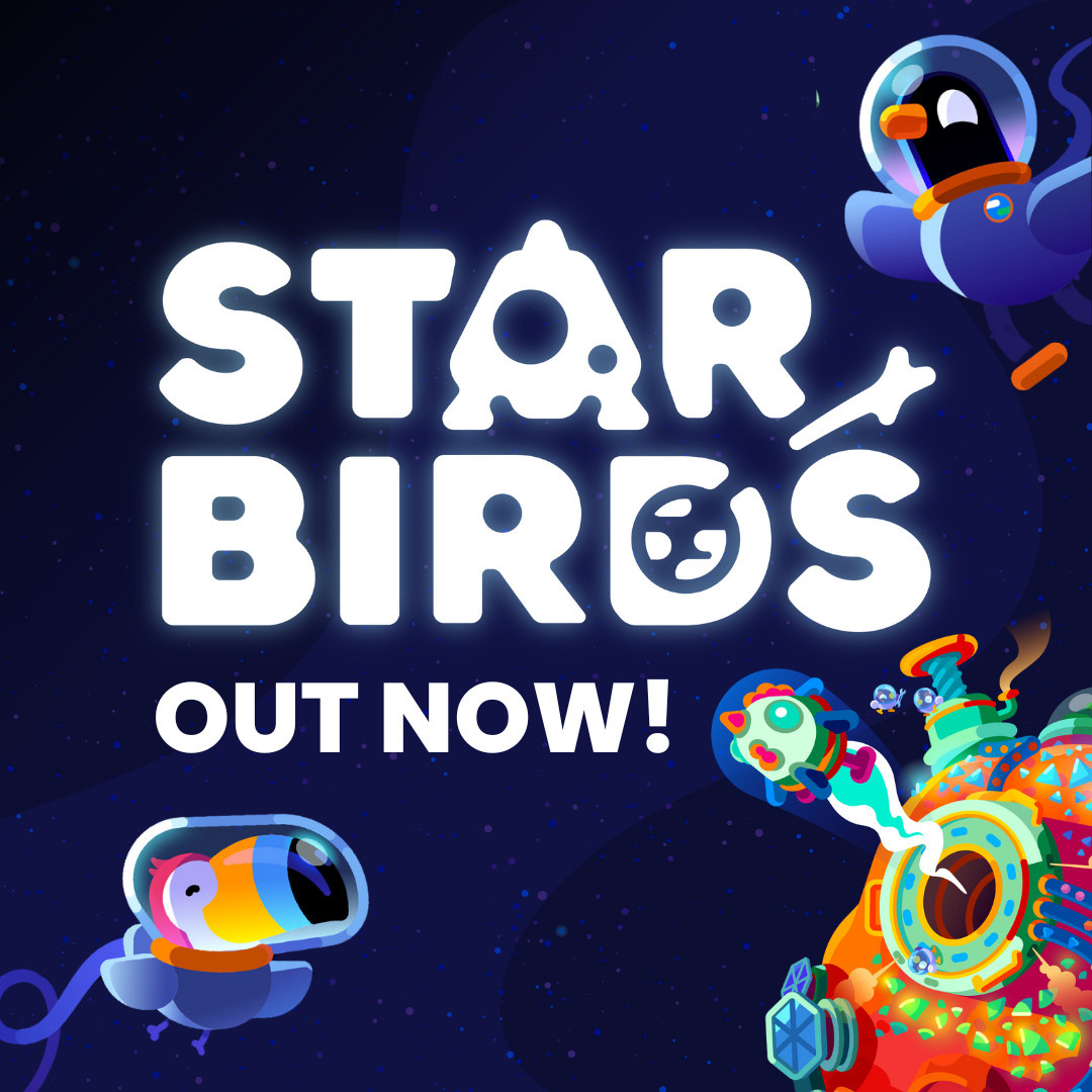 Star Birds gameplay showing colorful asteroids and cute birds